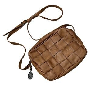 American Angel Brown Leather Crossbody Bag Strapy Gingham Checkered Pattern